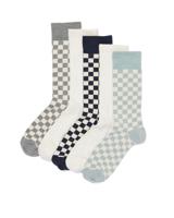 HEMA Heren Sokken Met Katoen Blokken - 5 Paar Lichtblauw (lichtblauw)