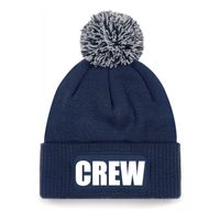 Crew muts/beanie met pompon - onesize - unisex - navy