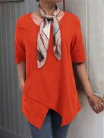 Half Sleeve Irregular Blouses Asymmetrical Hem Shirt，This product is not suitable for a square - thumbnail