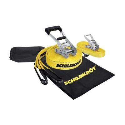 Slackline - SCHILDKROT - 15 m lang x 5 cm breed - Metalen ratel - Inclusief trainingsriem - Max. 150 kg