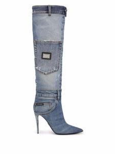 Dolce & Gabbana bottes en jean à design patchwork - Bleu