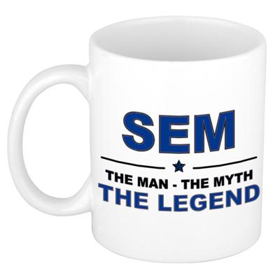 Sem cadeau mok - man myth legend - naam koffiemok / beker - wit en blauw - 300 ml