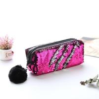 3 stuks omkeerbare Sequin potlood geval voor meisjes school levert super grote briefpapier gift magische make-up tas (magenta + zilver)