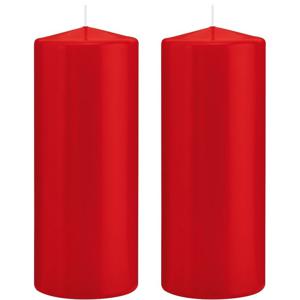 Cilinderkaars/stompkaars - 2x - rood - 8 x 20 cm - 119 branduren