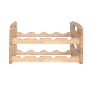 Wijnrek voor 4x flessen - 2x - hout kleur - stapelbaar - 45 x 22 x 12 cm