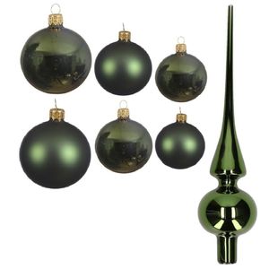 Groot pakket glazen kerstballen 50x donkergroen glans/mat 4-6-8 cm met piek glans