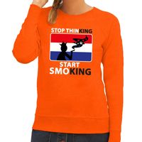 Oranje Stop thinking start smoking sweater dames