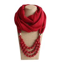 2 stks nationale stijl sjaal met imitatie parel ketting (wijn rood) 2 stks nationale stijl sjaal met imitatie parel ketting (wijn rood)