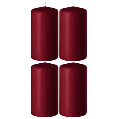 4x Bordeauxrode cilinderkaarsen/stompkaarsen 6 x 10 cm 36 branduren