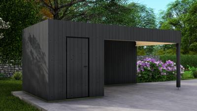 Poolhouse Trendy 200x300 cm + overkapping 400 cm - exterieur zwart gecoat- Plat dak- - Van Kooten