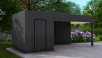Poolhouse Trendy 200x300 cm + luifel 400 cm - exterieur zwart gecoat- Plat dak- - Van Kooten Poolhouse Trendy 200x300 cm + luifel 400 cm - exterieur zwart gecoat- Plat dak- - Van Kooten