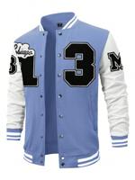 Bon&Bon Men's Letter Print Baseball Jacket - Black Colorblock Bomber Baby Blue / L