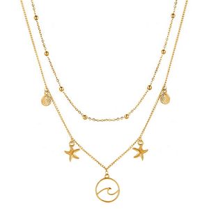 Multi Layer dames ketting Ocean Shell Starfish Goudkleurig
