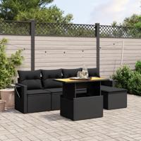 6-delige Loungeset met kussens poly rattan zwart