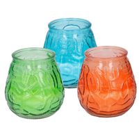 Arti Casa 6x stuks citronella Lowboy tafelkaarsen - 10 cm - blauw-oranje-groen glas