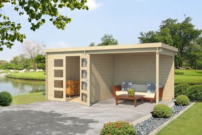 Outdoor Life Helena Blokhut 492,2x254 cm 28 mm vuren blank- Plat dak- Onbehandeld vurenhout- Outdoor Life