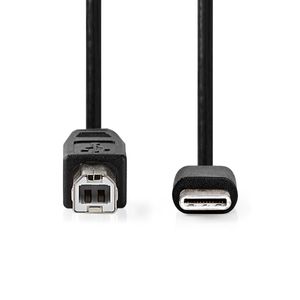 Nedis USB-Kabel | USB 2.0 | USB-C Male | USB-B Male | 480 Mbps | Vernikkeld | 1.00 m | Rond | PVC | Zwart | Label - CCGL60650BK10