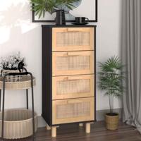 Dressoir 40x30x90 cm massief grenen hout en rattan zwart