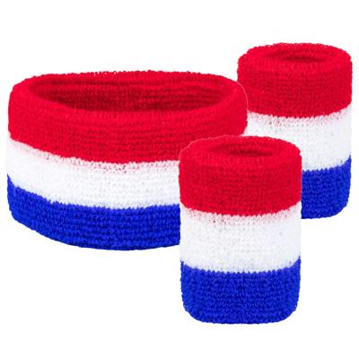 Haarband met zweetbandjes - rood/wit/blauw - dames/heren - Holland fan/suppporters