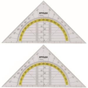 Stylex Geodriehoek - 2x - met liniaal en gradenboog - kunststof - 14 x 9 cm - wiskunde/school