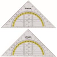 Stylex Geodriehoek - 2x - met liniaal en gradenboog - kunststof - 14 x 9 cm - wiskunde/school