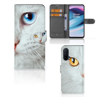 OnePlus Nord CE 5G Telefoonhoesje met Pasjes Witte Kat - thumbnail