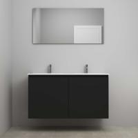 On-Line Badkamermeubelset - 120 cm - Voorgemonteerd - Greeploos 2 Deuren - Porseleinen Wastafel - 2 Kraangaten - Spiegel - Mat Zwart
