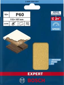 Bosch Accessories EXPERT C470 2608900891 Oscillerend schuurpapier Geperforeerd Korrelgrootte (num) 60 (l x b) 115 mm x 107 mm 10 stuk(s)
