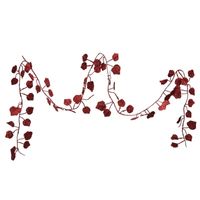 Kerstboom guirlandes / slingers met rode bladeren 200 cm - thumbnail