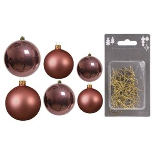 Groot pakket glazen kerstballen 50x oud roze glans/mat 4-6-8 cm incl haakjes