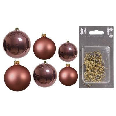 Groot pakket glazen kerstballen 50x oud roze glans/mat 4-6-8 cm incl haakjes