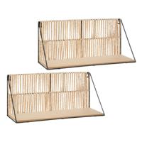 Wandplankje Tatra - 2x - zwart/beige - metaal/hout/papier - 48 x 12 x 20 cm
