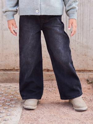 Wijde meisjesjeans zwart denim