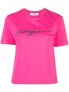 MSGM t-shirt en coton à logo strassé - Rose