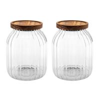 5Five voorraadpot Acacia hout - 2x - glas - 2L - 13 x 18 cm - voorraadpotten - Voedsel/snoep/koekjes 5Five voorraadpot Acacia hout - 2x - glas - 2L - 13 x 18 cm - voorraadpotten - Voedsel/snoep/koekjes