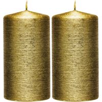 2x Gouden cilinderkaarsen/stompkaarsen 7 x 13 cm 25 branduren