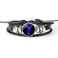 12 sterrenbeeld zwart gevlochten lederen glazen koepel Punk mannen Bracelet(Capricorn)
