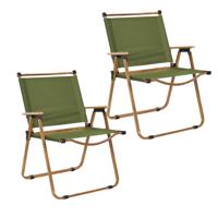 Home Deco Factory camping/strand stoel - 2x - hout/stof - inklapbaar - groen - L55 x B63 x H77 cm
