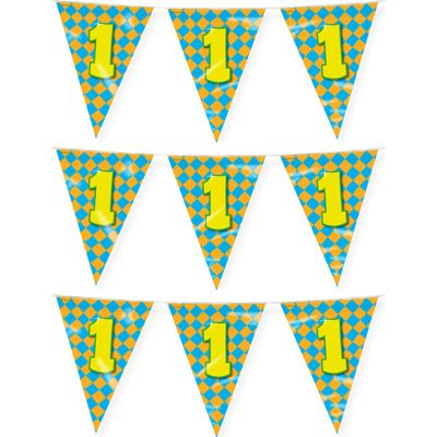 Verjaardag 1 jaar thema vlaggetjes - 3x - feestversiering - 10m - folie - dubbelzijdig