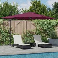 Cantilever Roma Parasol met LED's in Bordeauxrood, 286 x 285 x 270 cm van Aluminium.