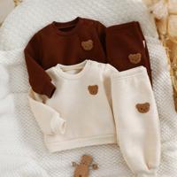 4pcs Newborn Baby Girl Cute Cartoon Bear Pattern Sweatshirt And Pants Set For Autumn/Winter Multicolor / 3-6M