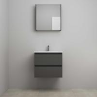 On-Line Badkamermeubelset - 60 cm - Voorgemonteerd - Acryl Wastafel - 1 Kraangat - Spiegelkast - Mat Antraciet