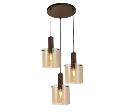 Hanglamp Sweden 3Lt getrapt - Mocha Metal & Amber Glass