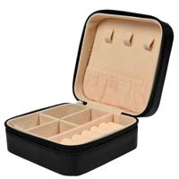 Sieraden/bijouterie kistje - 9 x 9 x 5 - zwart - juwelenkistje met rits - vakjes indeling