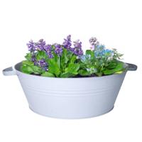 Plantenpot/bloempot teil Farmer - rond - zink - licht grijs - D40 X H14 cm