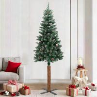 Kerstboom met echt hout en sneeuw smal 210 cm groen