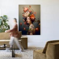 Urban Cotton Wandkleed 'Vintage Flower Girl' 80 x 110cm in Frame - black