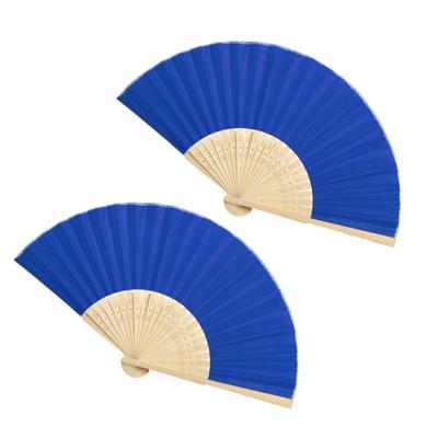 Handwaaier/spaanse waaier - 2x - blauw - bamboe/polyester - 38 x 21 cm - verkoeling/zomer