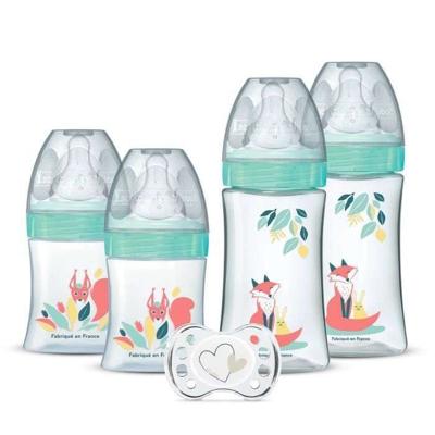 DODIE Set van 4 geboorteflesjes Ronde Anti-Krampjesspeen (2x150 ml en 2x270 ml), + een geboortefopspeen