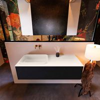 Badkamermeubelset Mondiaz Erin 120 cm met 1 Lade met RIDGE Wastafel Links Linen Zonder Kraangaten Greeploos Mat Urban